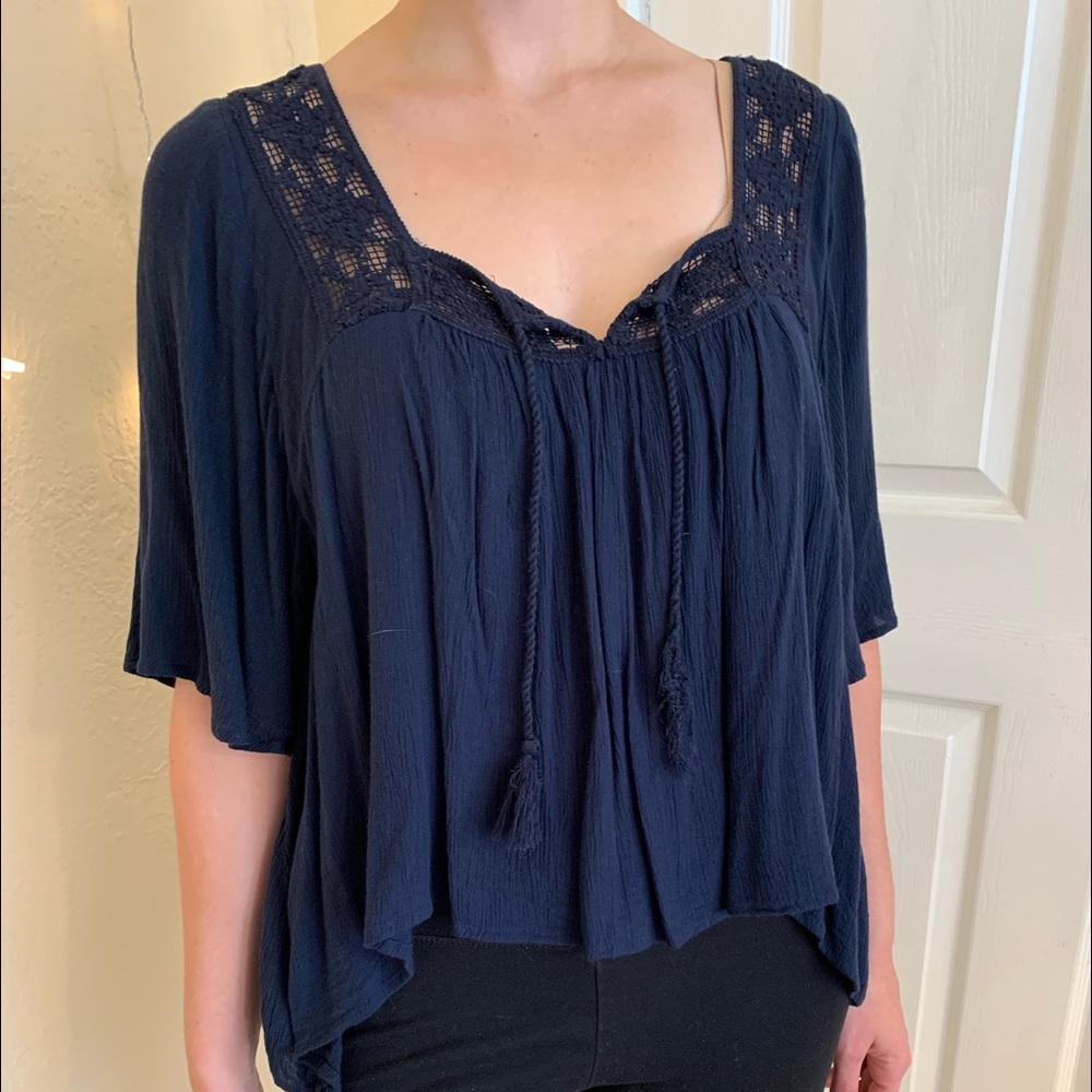 Navy Peasant Top